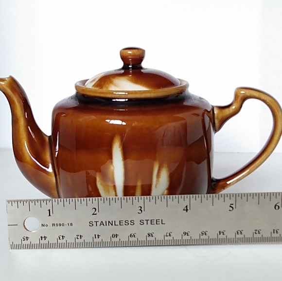 Little Vintage Brown Drip Cream Swirl Glaze Ceramic Tea Pot - Picture 5 of 12